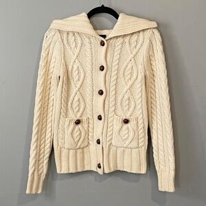 EUC Vintage Gap Wool Blend Cable Knit Collared Cardigan Ivory XS